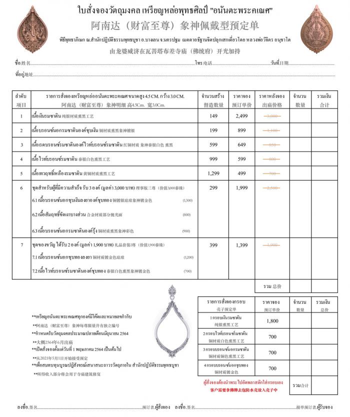 เปิดสั่งจoงเหรียญ “อนันตะพระคเณศ” เปิดจองครับ