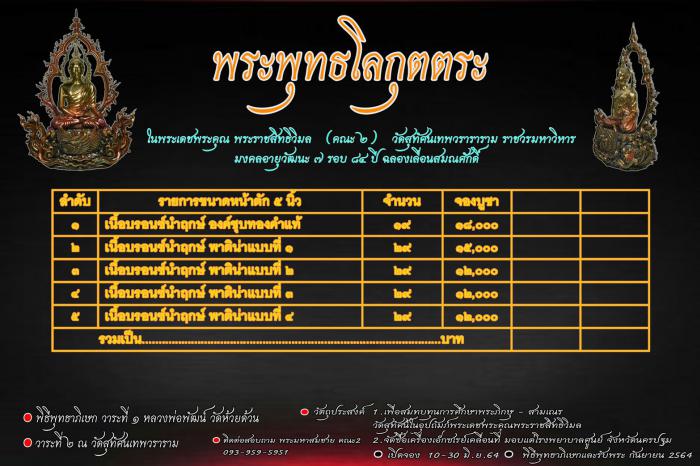 พระพุทธ​โลกุตตระ ในพระเดชพระคุณ​ พระราชสิทธิ​วิมล​ คณะ2  วัดสุทัศ​น​เทพ​วรา​รา​มราช​วรมหาวิหาร เปิดจองครับ