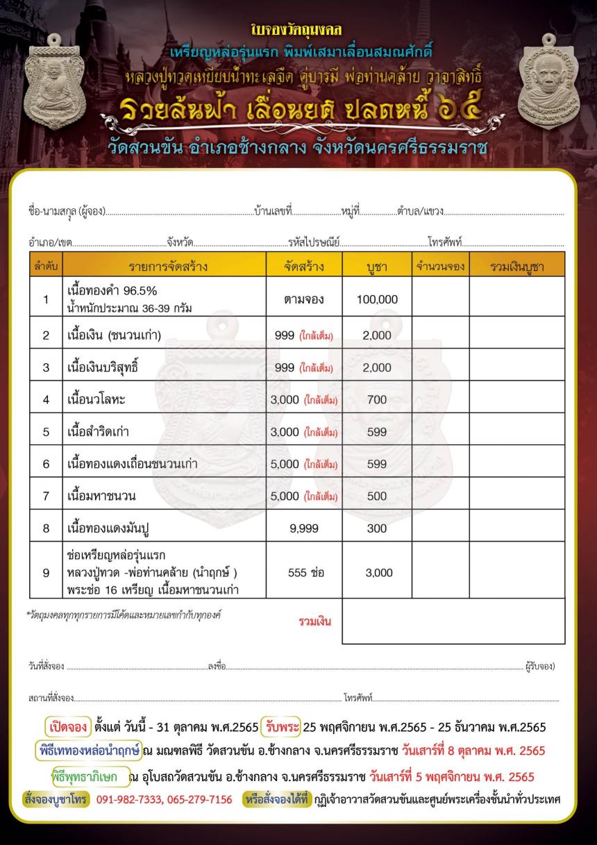 หลวงปู่ทวดเหยียบน้ำทะเลจืด คู่บารมีพ่อท่านคล้าย  ♻️รุ่น รวยล้นฟ้า เลื่อนยศ ปลดหนี้   วัดสวนขัน  อ.ช้างกลาง จ.นครศรีธรรมราช เปิดจองครับ