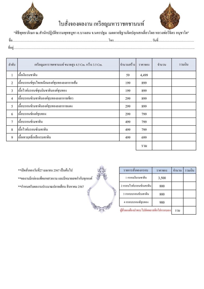 รายละเอียดการสั่งจองผลงาน “เหรียญมหาราชคชานนท์” เปิดจองครับ