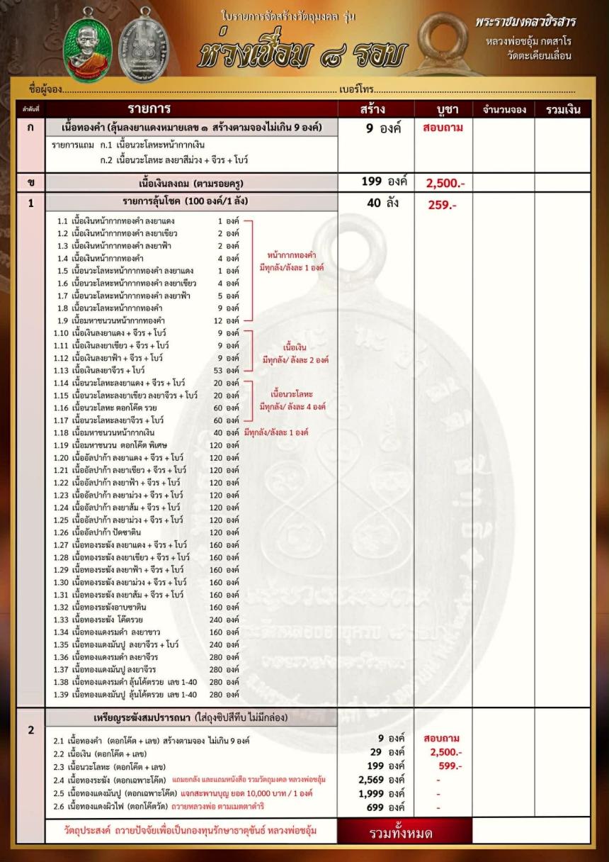 เปิดจองวัตถุมงคลรุ่น ห่วงเชื่อม ๘ รอบ หลวงพ่อชอุ้ม กตสาโร