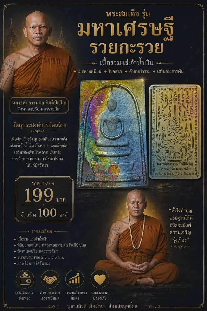 พระสมเด็จ รุ่น “มหาเศรษฐีรวยกะรวย” เนื้อรวมแร่เจ้าน้ำเงิน เปิดจองครับ