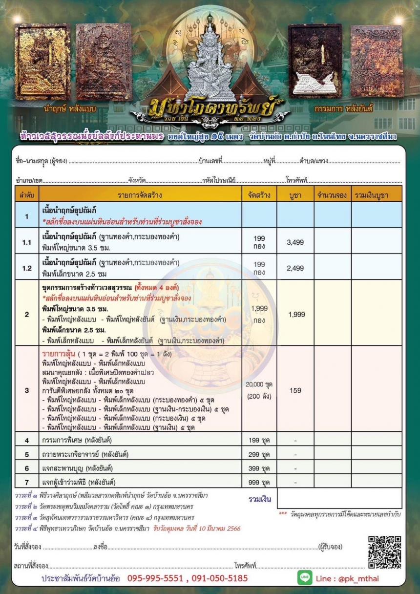 ท้าวเวสสุวรรณนั่งบัลลังก์ประทานพร  รุ่น “มหาโภคาทรัพย์” งานบุญใหญ่ !!  เปิดจอง