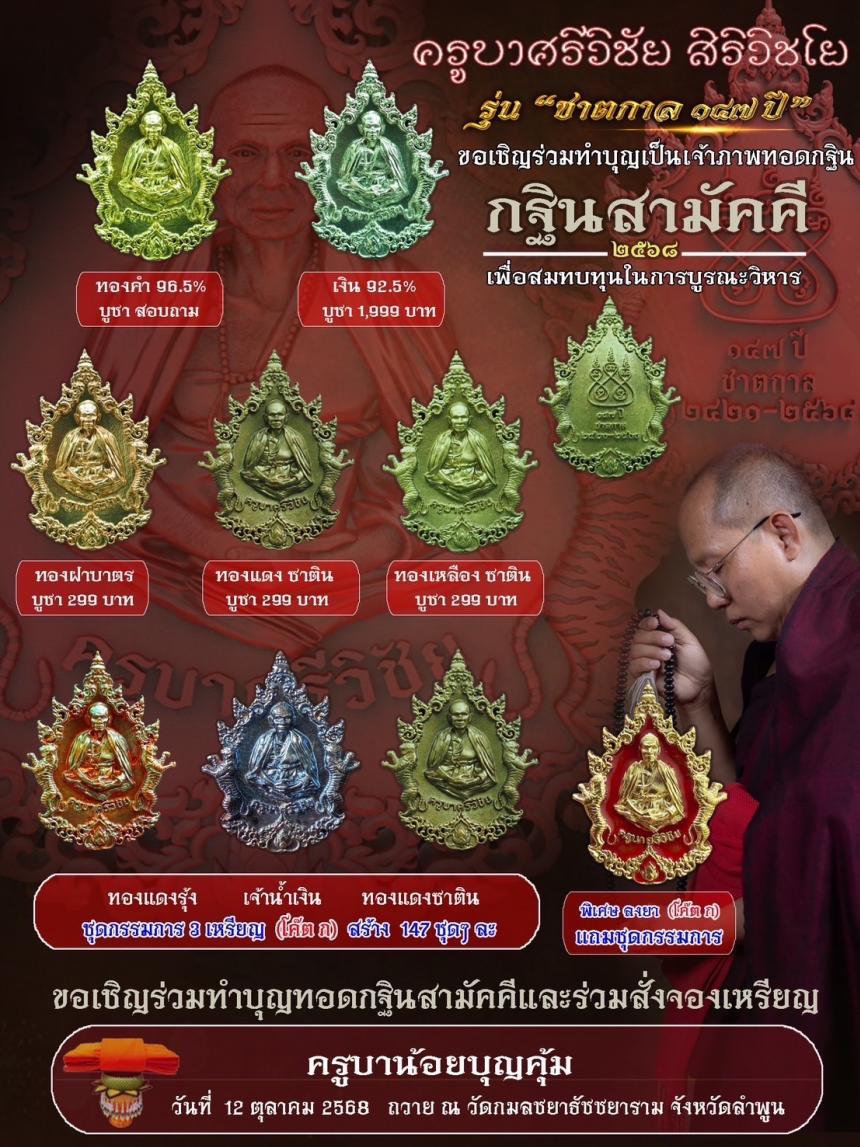 เหรียญที่ระลึกครบรอบชาตกาล 147ปี ครูบาศรีวิชัย สิริวิชโย เปิดจองครับ