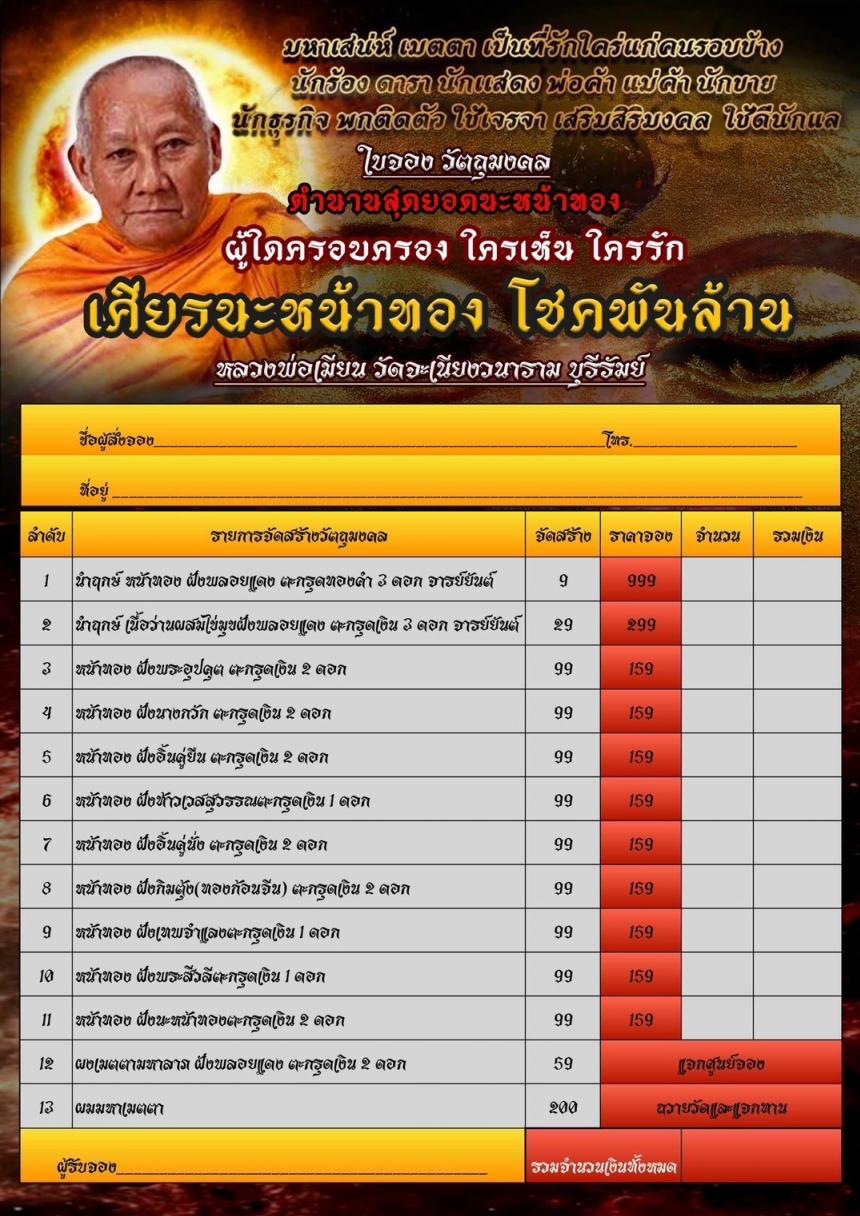 หลวงพ่อเมียน วัดจะเนียงวนาราม บุรีรัมย์ เปิดจองครับ