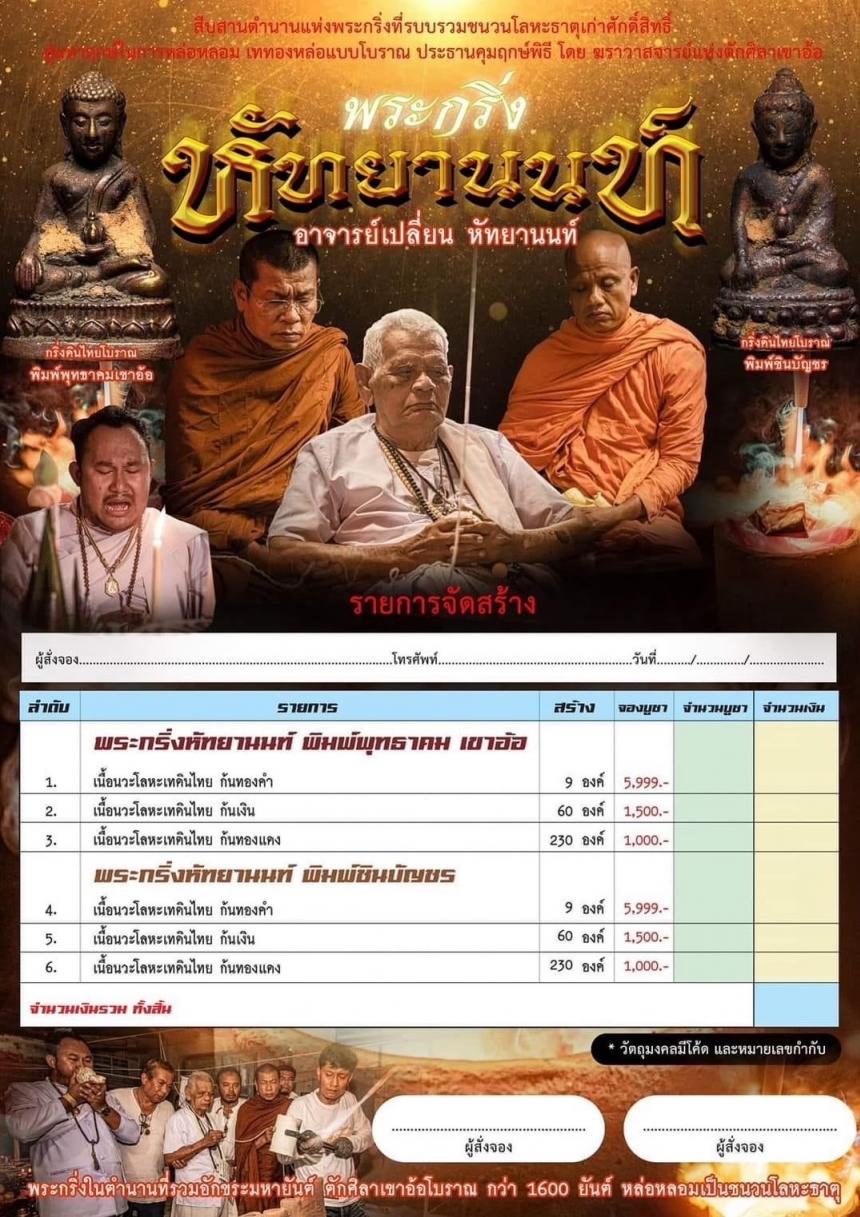 รุ่นนี้เป็นรุ่นที่ทุ่มเทสุดๆ กับการนั่งเขียนแผ่นชนวนยันต์ 1,000 ดวง (เฉพาะกระผมเองจารมือล้วน 1000 ดวง) เปิดจองครับ