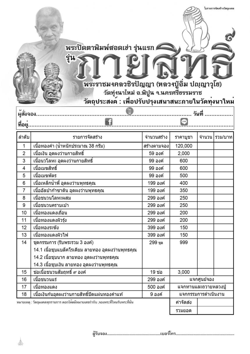 หลวงปู่อิ่ม วัดทุ่งนาใหม่ นครศรีธรรมราช เปิดจองครับ