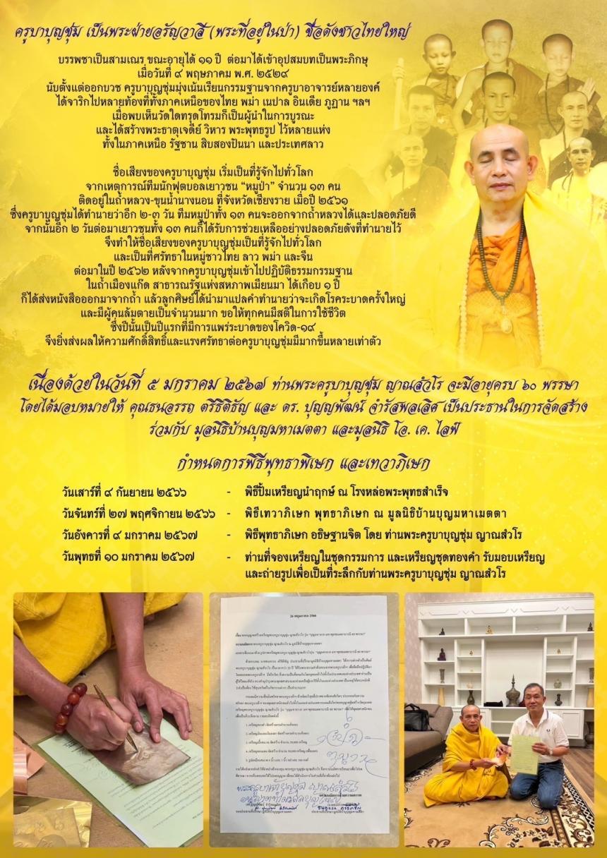 จัดสร้างเหรียญครูบาบุญชุ่ม ญาณสํวโร รุ่น บุญมหาลาภ มหาพุทธเมตตาบารมี 60พรรษา สั่งจอง