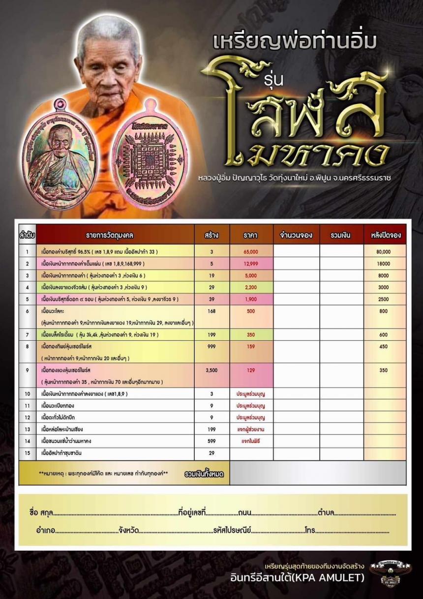 หลวงปู่อิ่ม ปญฺญาวุโธ วัดทุ่งนาใหม่ จ.นครศรีธรรมราช เปิดจองครับ