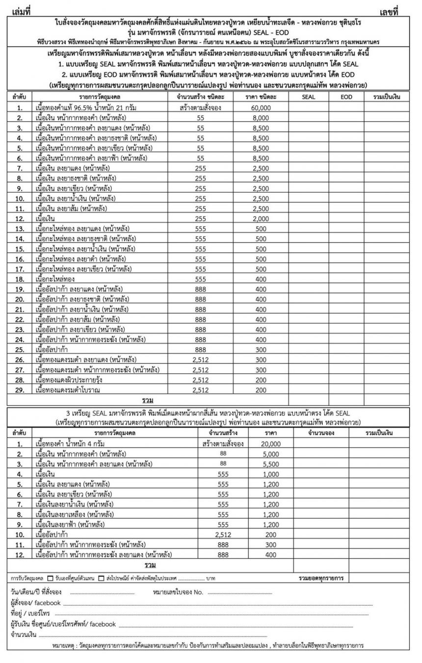 วัตถุมงคลที่ระลึกในการเททองหล่อหลวงพ่อกวย องค์ใหญ่ ขนาดหน้าตัก ๕๕ นิ้ว ความสูง ๒ เมตร ประดิษฐานไว้ ณ วัดชิโนรส กรุงเทพมหานคร เปิดจองครับ