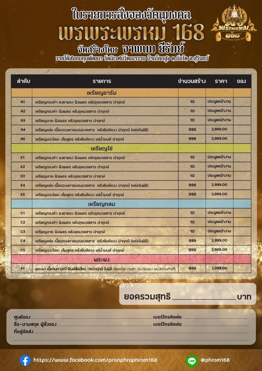 เปิดจองรายการนำฤกษ์ พรพระพรหม168 จัดสร้างโดย จาพนม ยีรัมย์ เพื่อหารายได้เพื่อสร้างวัดที่บ้านเกิดของจาพนมในจังหวัดสุรินทร์