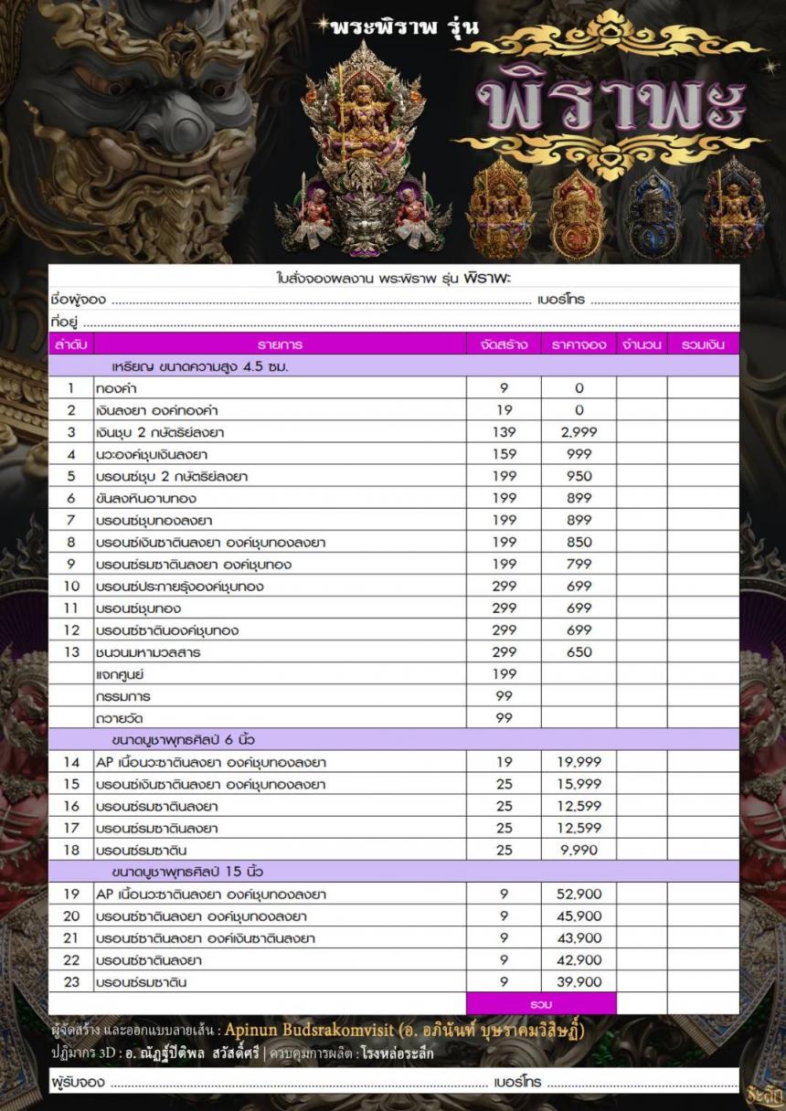 เปิดสั่งจอง พระพิราพ ขนาดห้อยคอ และขนาดตั้งบูชา