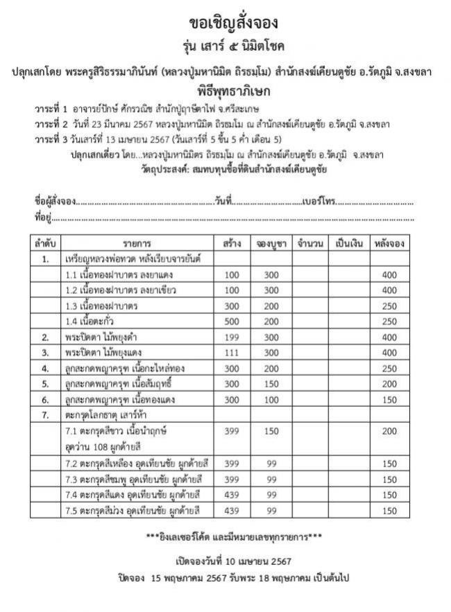 หลวงปู่มหานิมิตร ถิรธมฺโม สำนักสงฆ์ศาลาเคียนตูชัย อ.รัตภูมิ  เปิดจอง