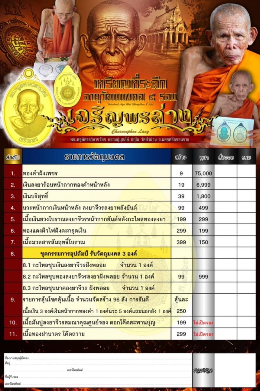 เปิดจองเจริญพรล่าง ลป.บุญให้ ปทุโม เปิดจองครับ