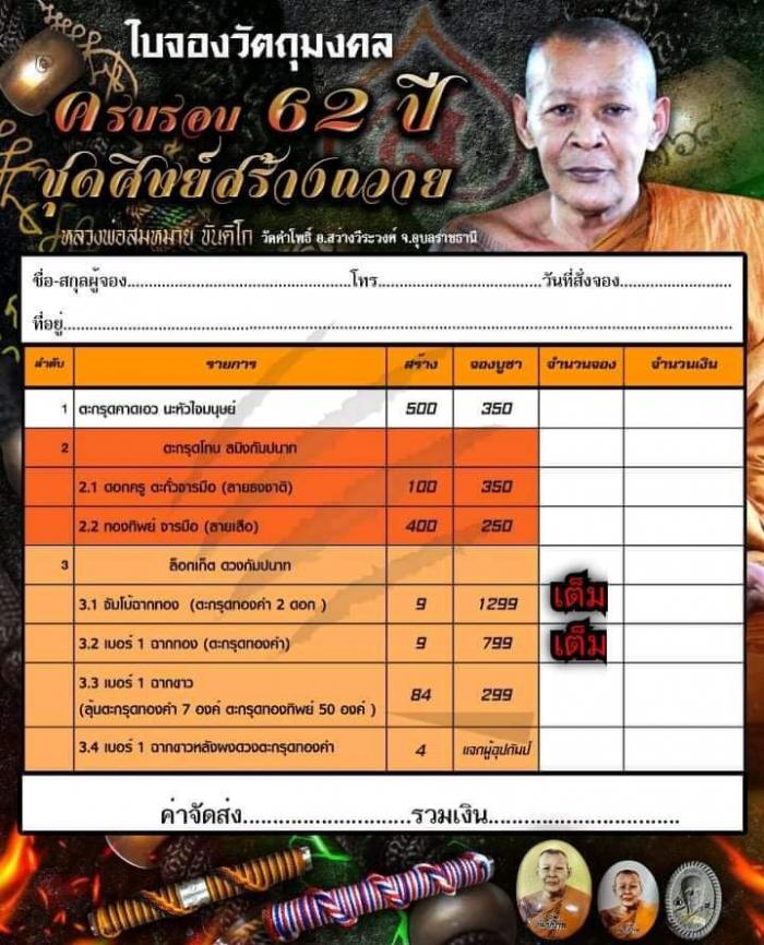 หลวงพ่อสมหมาย ขันติโก เทพเจ้าเมืองดอกบัว จ.อุบลราชธานี เปิดจองครับ