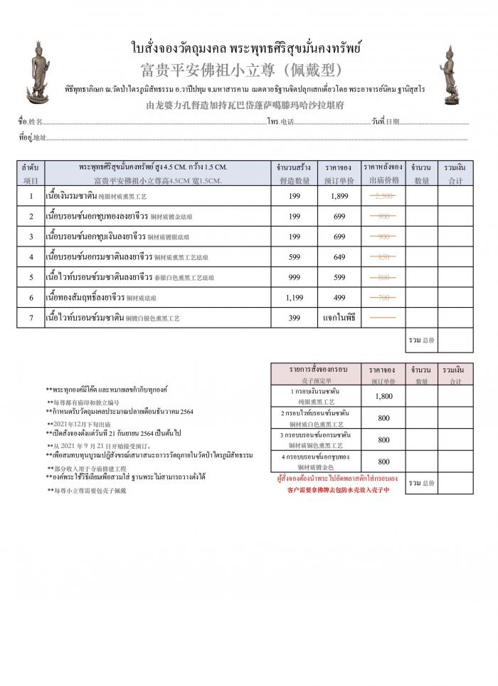 เปิดสั่งจอง “พระพุทธศิริสุขมั่นคงทรัพย์” -ขนาด : สูง 4.5 Cm. กว้าง 1.5 Cm. -รูปแบบ : งานหล่อจิวเวลรี่  เปิดจอง