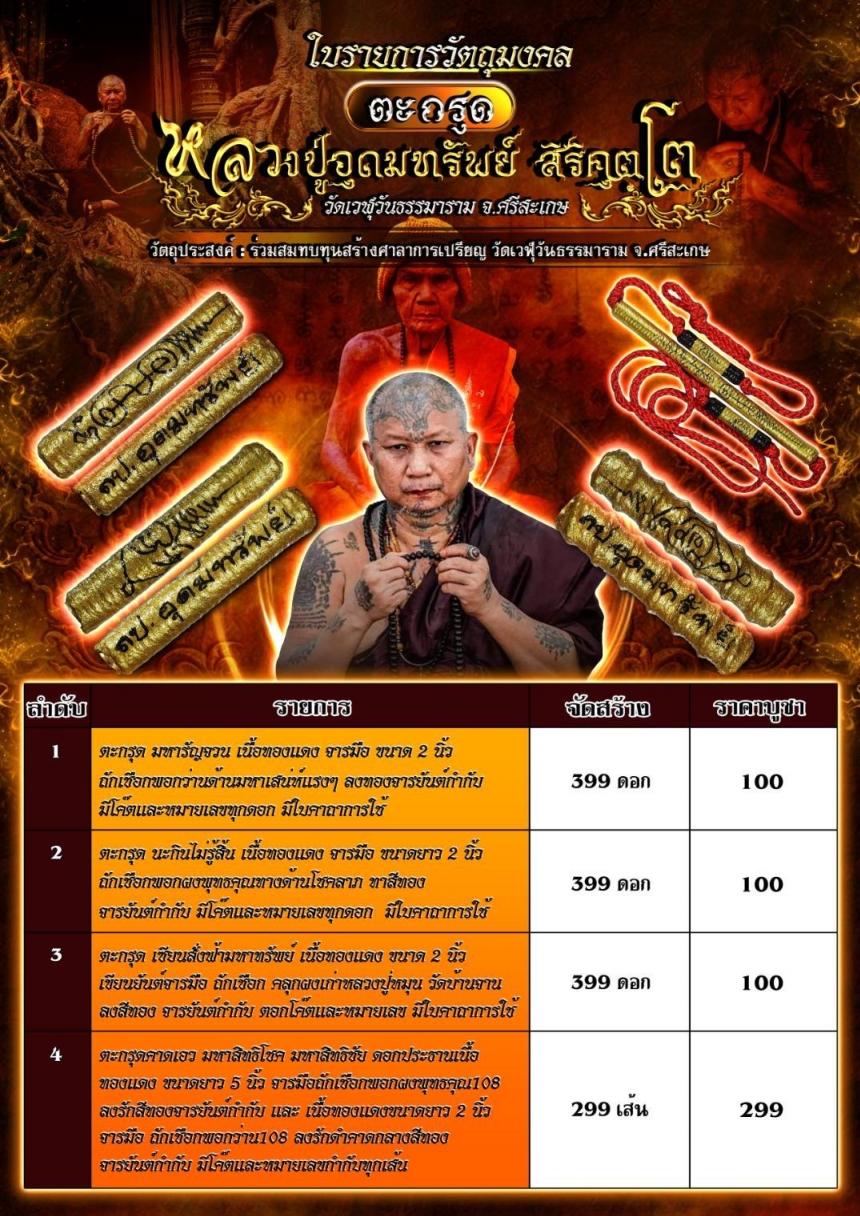  หลวงปู่อุดมทรัพย์ สิริคุตฺโต  วัดเวฬุวันธรรมาราม จ.ศรีสะเกษ เปิดจองครับ