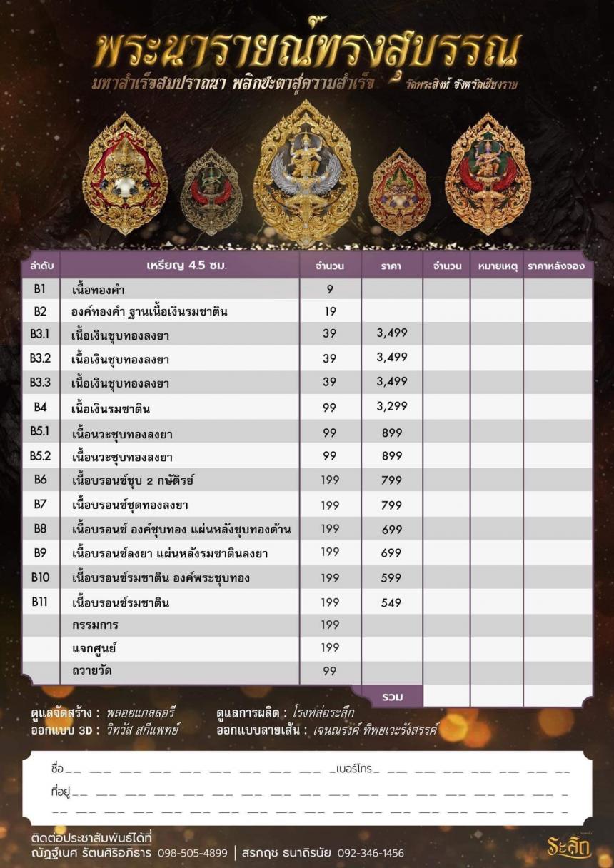 พระนารายณ์ทรงสุบรรณ มหาสำเร็จสมปราถนา พลิกชะตาสู่ความสำเร็จ เปิดจอง