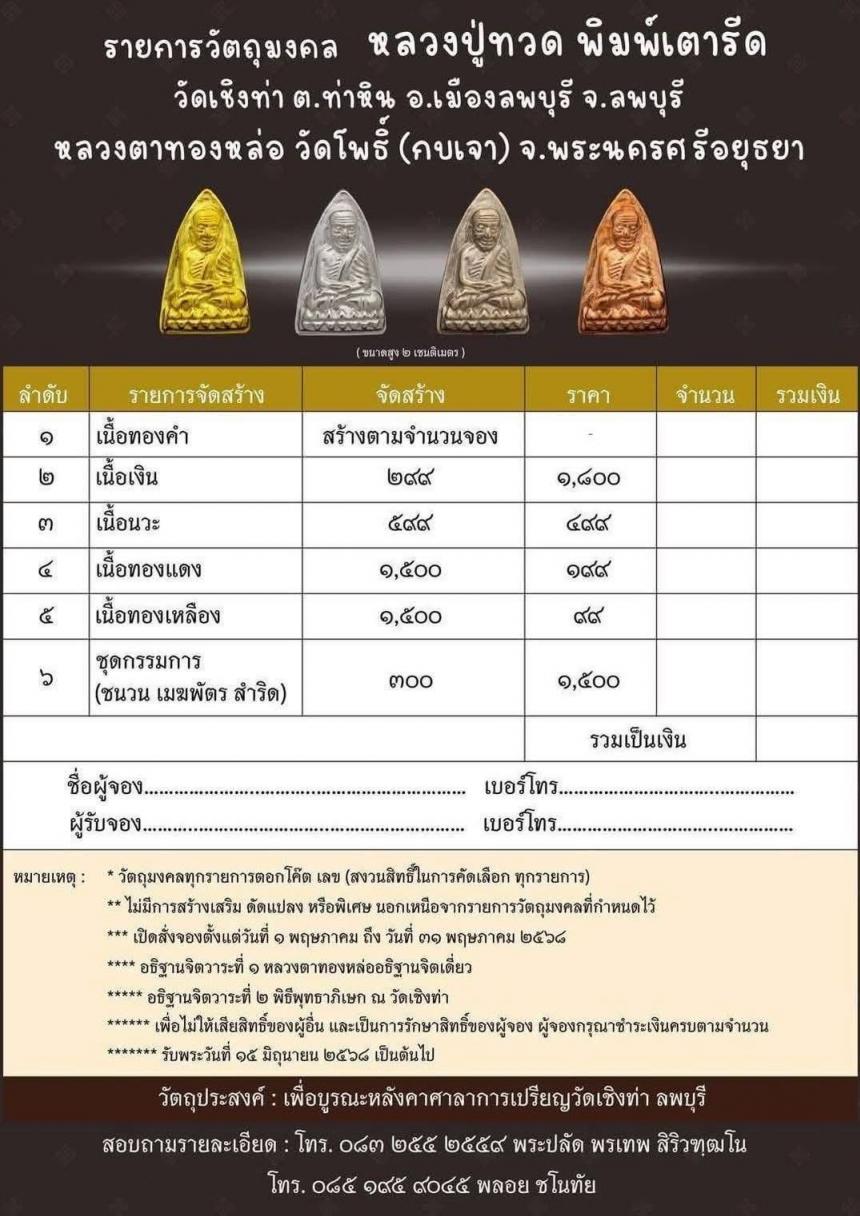 ขอเชิญสั่งจองบูชาหลวงปู่ทวด  เปิดจองครับ