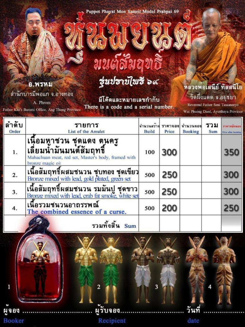 หุ่พยนต์มนต์สัมฤทธิ์ รุ่น ปราบไพรี ๖๙ เปิดจองครับ