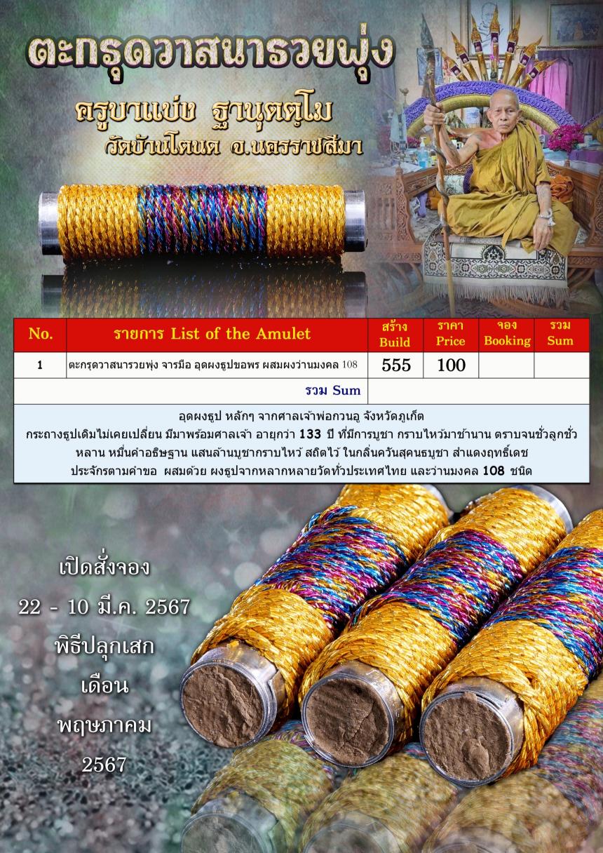 ครูบาแบ่ง ฐานุตตฺโม วัดบ้านโตนด จ.นครราชสีมา เปิดจองครับ