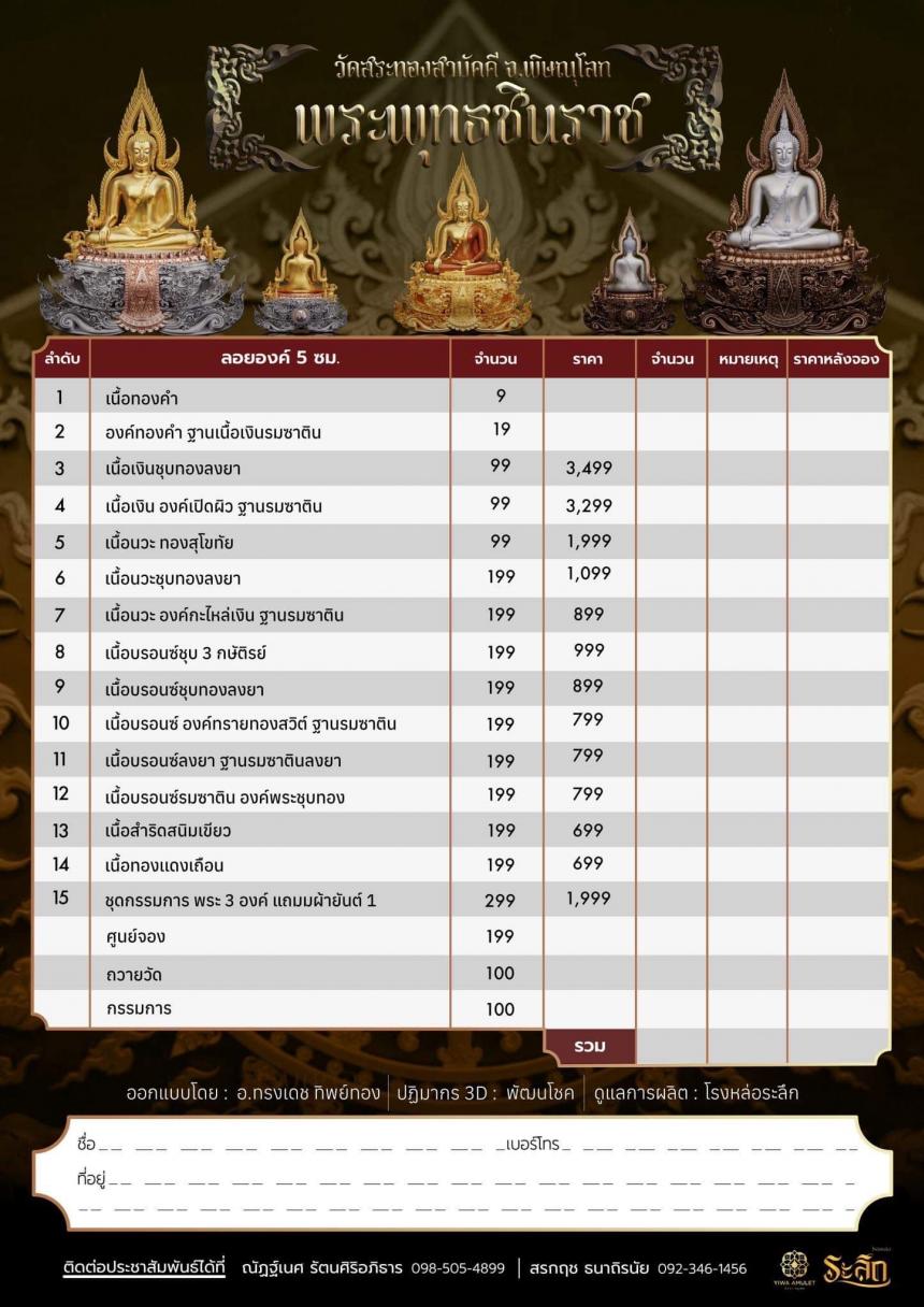 เปิดสั่งจอง ✨พระพุทธชินราช✨ วัดสระทองสามัคคี