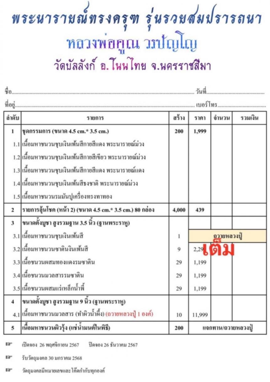 หลวงพ่อคูณ วรปัญโญ #วัดบัลลังก์ อ.โนนไทย เปิดจองครับ