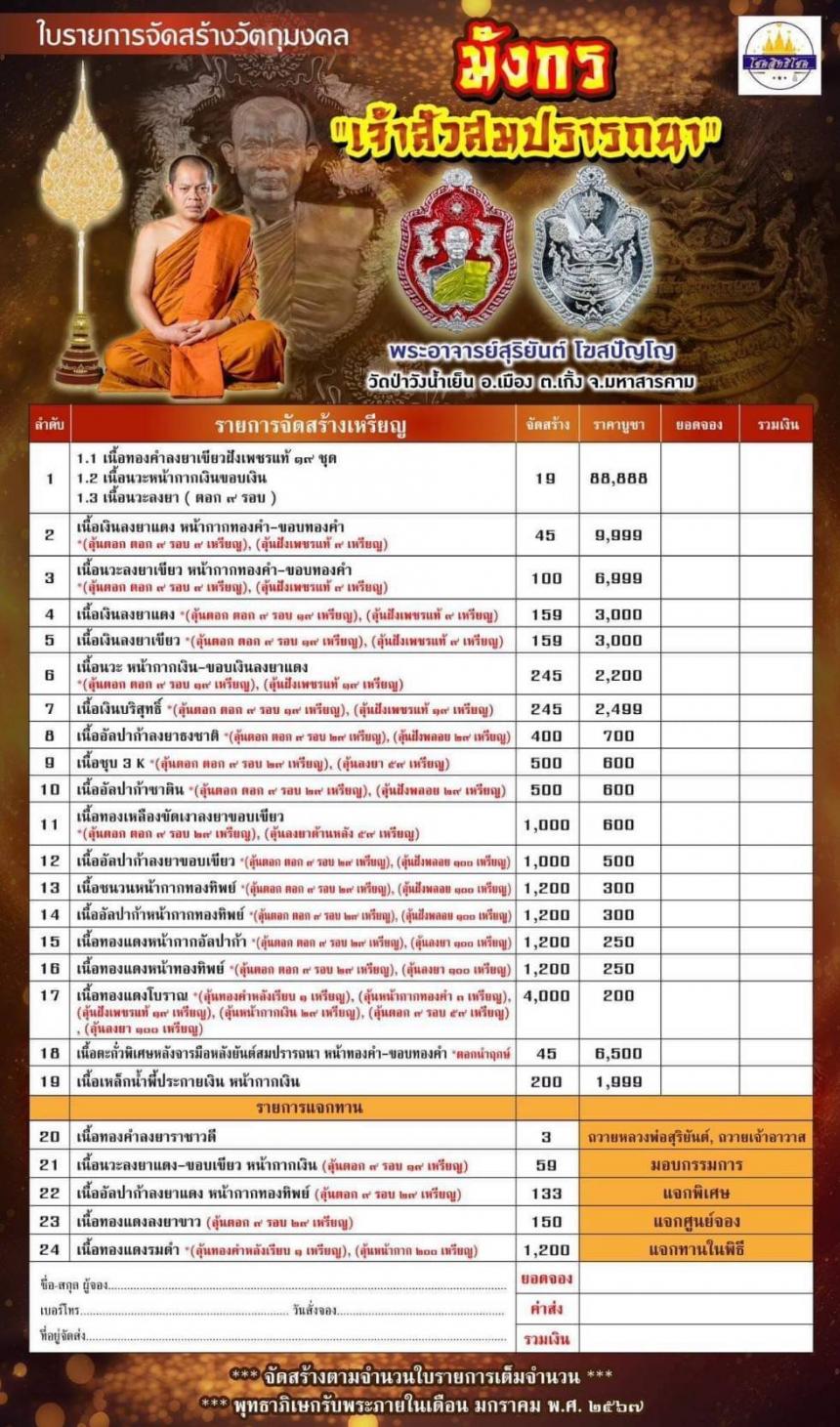 พระวชิรญาณวิศิษฎ์ (สุริยันต์ โฆสปญฺโญ) ผู้ช่วยเจ้าอาวาสวัดมหาชัย พระอารามหลวง ประธานสงฆ์วัดพุทธวนาราม (วัดป่าวังน้ำเย็น) เปิดจองครับ