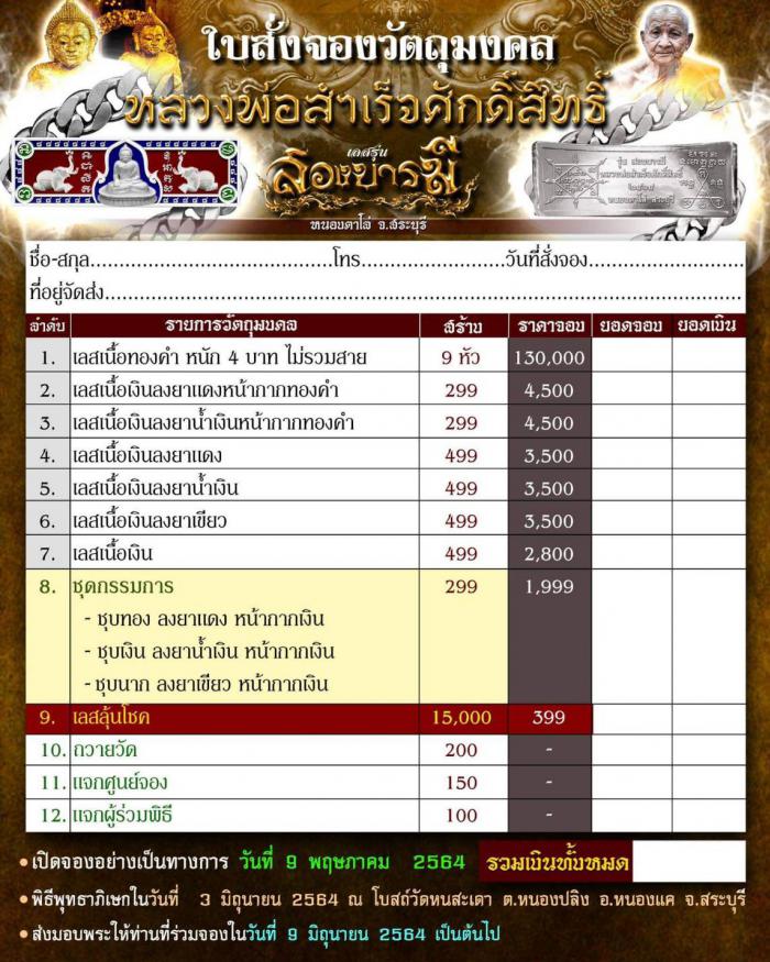 เลสข้อมือ 4 บาท รุ่น”สองบารมี” #หลวงพ่อสำเร็จศักดิ์สิทธิ์ เปิดจอง
