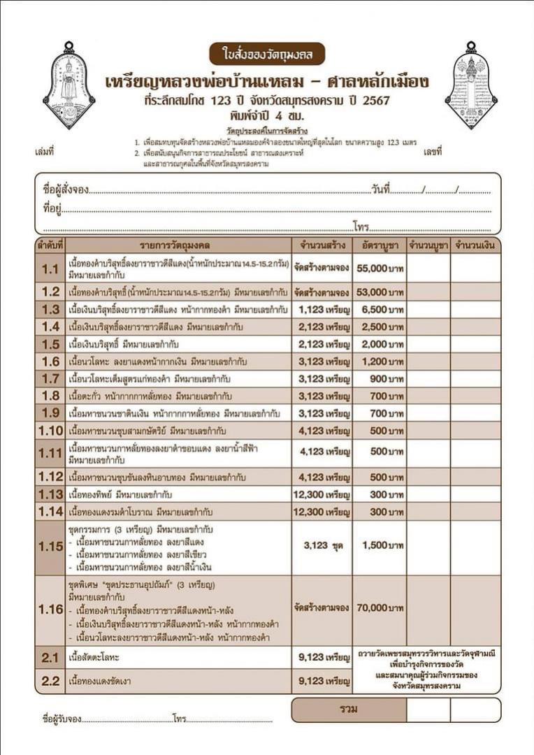 เปิดให้บูชาแล้ววันนี้ 📌เหรียญทรงจำปี หลวงพ่อบ้านแหลม - พระหลักเมือง ทางจังหวัดสมุทรสงคราม เปิดจองครับ