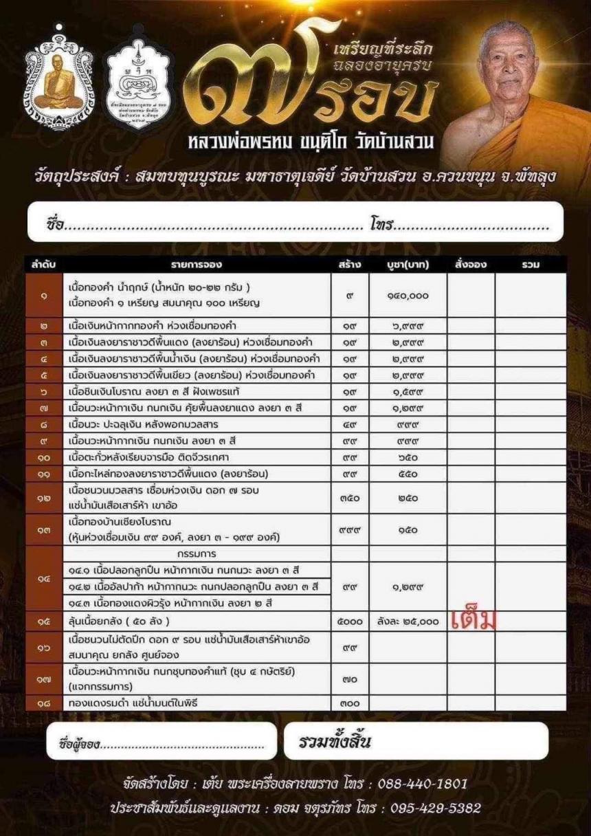 พ่อท่านพรหม วัดบ้านสวน อ.ควนขนุน จ.พัทลุง เปิดจอง