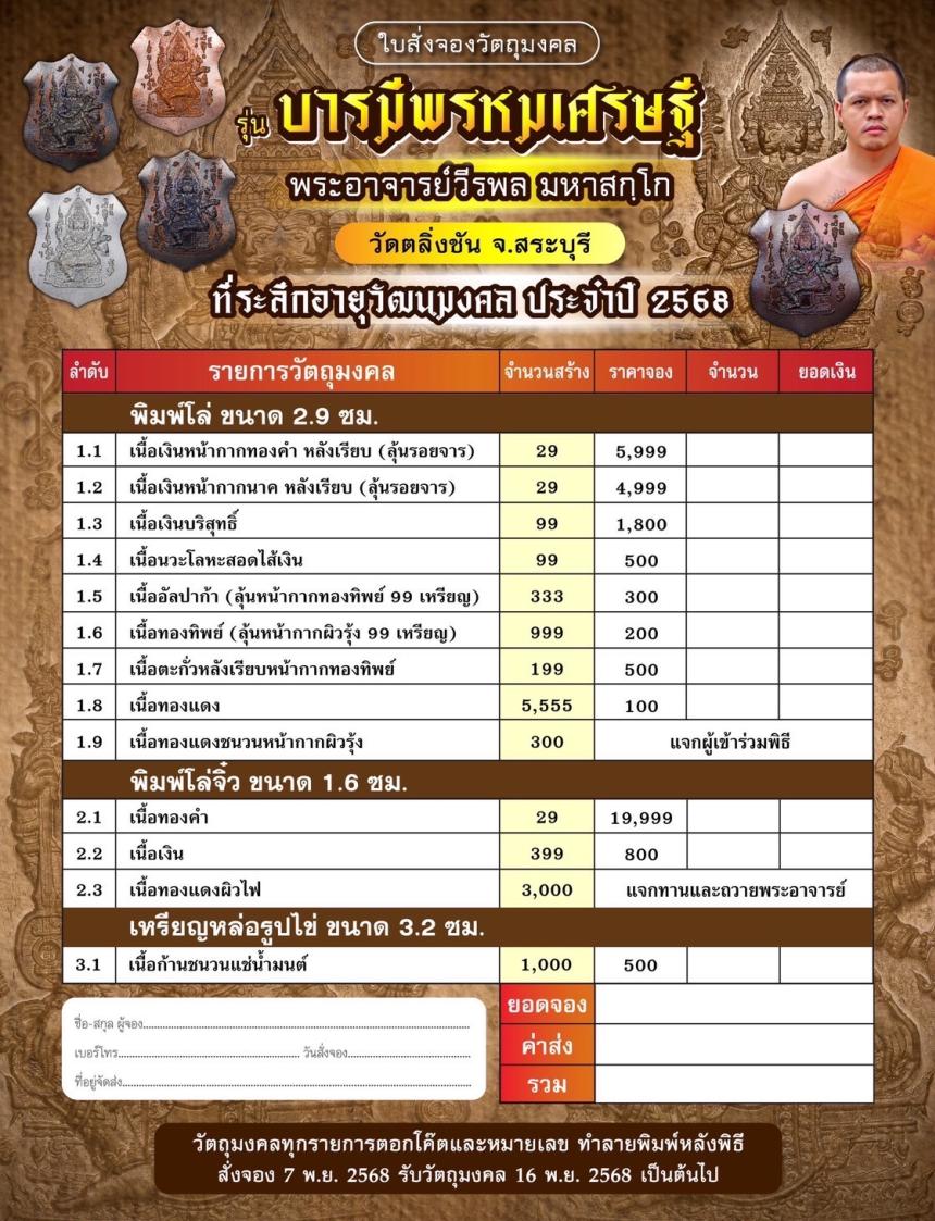 เปิดจองแล้วจากรุ่น สู่ รุ่น วัตถุมงคลแห่งวัดตลิ่งชัน เปิดจองครับ