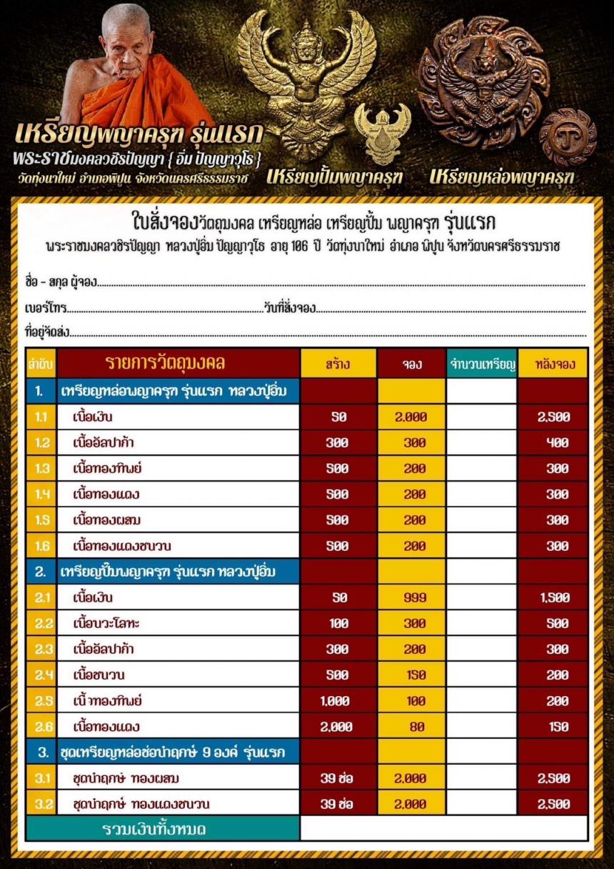 พญาครุฑ รุ่นเเรก พระราชมงคลวชิรปัญญา ( หลวงปู่อิ่ม ปัญญาวุโธ ) อายุ 105 ปี เปิดจองครับ