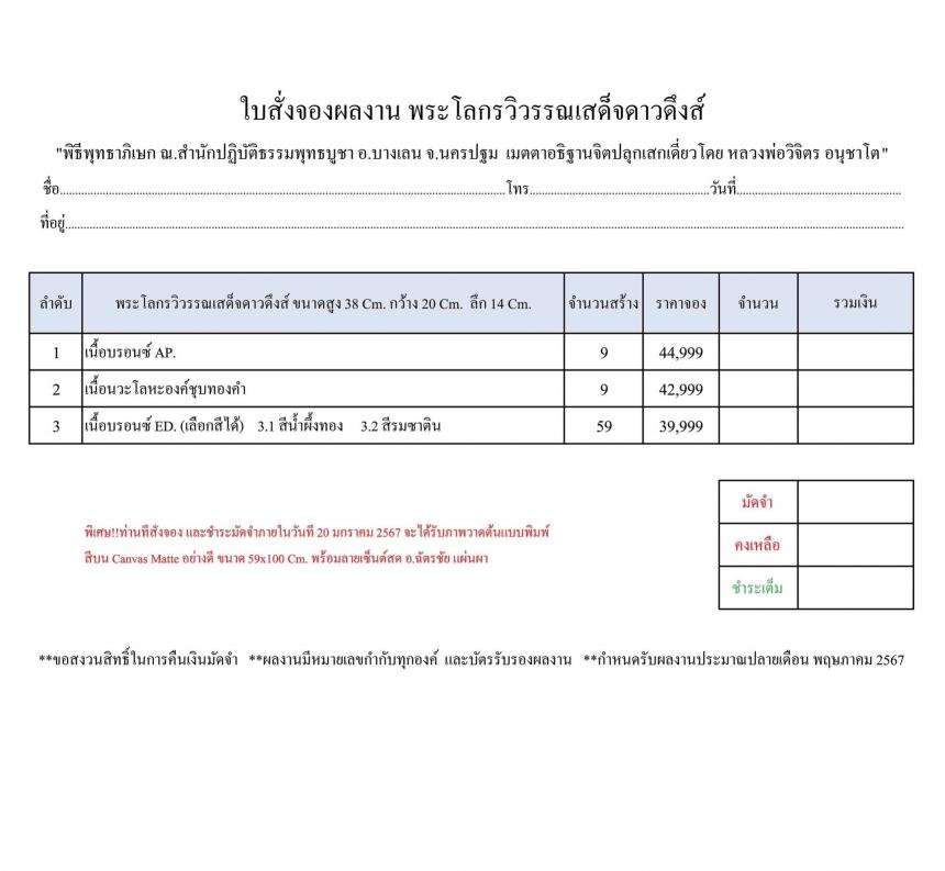 พระโลกรวิวรรณเสด็จดาวดึงส์” เปิดจองครับ